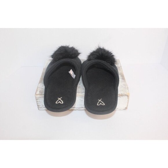 Victoria's Secret Black Knit Embroidered Pop Pom Slippers Slip On Women's Large - Picture 5 of 10